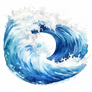 watercolor colorful clipart of a frothy ocean wave, hd, on white background