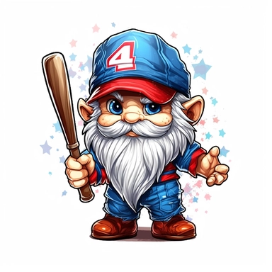 cute patriotic baseball gnome clipart Sublimation Clipart,Cartoon,hyper realistic, intricate detail, illustration style,high solution,on the white background