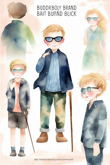 Watercolor blind boy Clipart