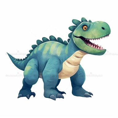 Allosaurus on isolate white background, simple design, illustration, flat colors, simple lines, graphic novel style, 2d painting, watercolor painting style, trending on art station, digital art, childrens character design, happy mood, watercolor, pixar style cartoon, without line work, minimalist, clipart