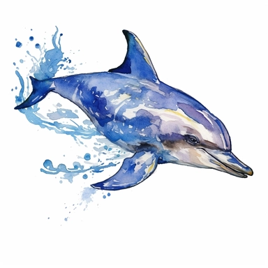 a Dolphin Swimming in the style of watercolour clipart with detailed brush strokes