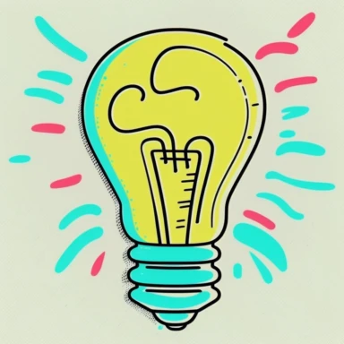 Clip art image of light bulb idea icon, the images should be versatile and suitable for use in a variety of projects such as presentations, social media posts, blog articles, and more. The style should be modern and clean, with bold lines and neon colors