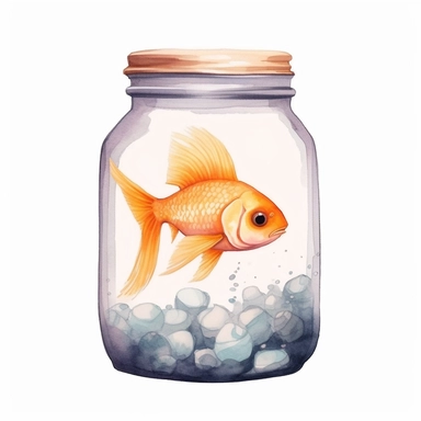 Cute Beautiful Colorful baby goldfish under sea In Jar Watercolor Sublimation Clipart,hyper realistic, intricate detail, illustration style,high solution,on the white background
