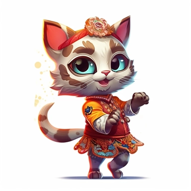 Funny dancing cat clipart on a white background, chibi and real style, masterpiece, realistic photography, colorful background, detailed, intricate details, rich colors, realistic style