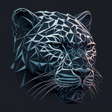 strong, motivating, confident jaguar head . white super simple linear abstracted angular clipart logo. dark blue background. logo for a coach.