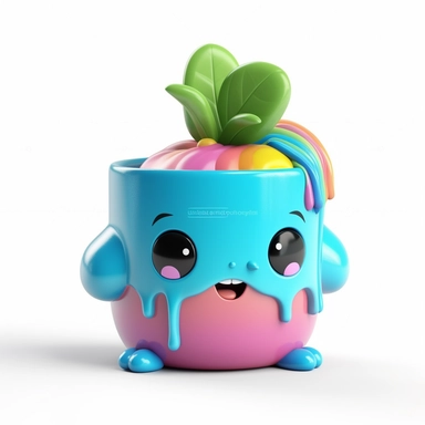 Echeverria in a pot, 3D, cute, neon bubblegum pop rainbow, 1980s, cute, clipart, vector graphics high resolution, white background