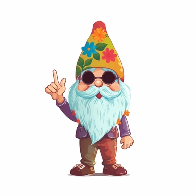 Cute hippie gnome, full body, Pixar Style, retro colors, peace and love, groovy clipart