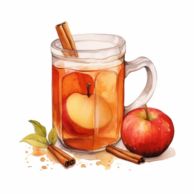 basic watercolor fall apple cider in minimal hand drawn style, Etsy, textured, clipart, white background