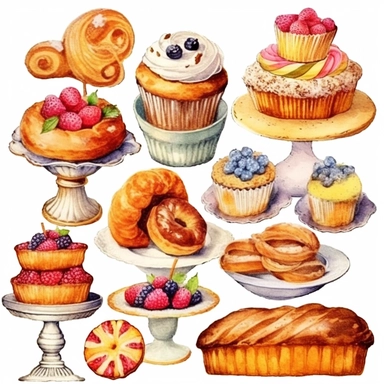 beautiful french pastries Clipart - 13 High Quality JPGs - Digital Download - Card Making, Mixed Media, Digital Paper Craft