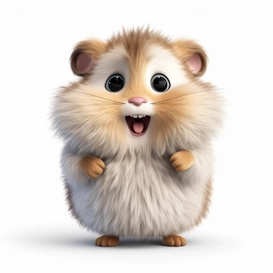 a single clipart image png graphic of a Realistic 3D cute friendly pixar style 3D animation Clipart Cute Fluffy Hairy Gray Hamster PNG Illustration