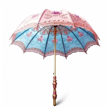 pastel pink and blue princess ornate parasol side view photo realistic clipart with white background straight handle