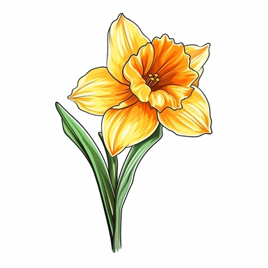 clip art Daffodil simple color thick lines white background 8k,--q3
