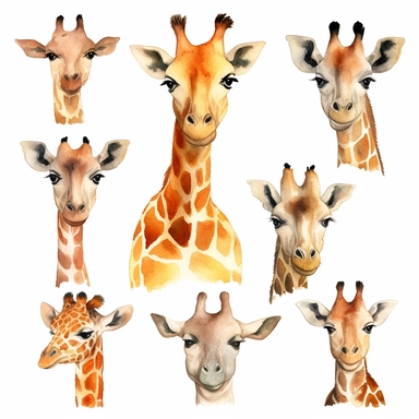 Giraffe Watercolor Clipart, Cute Clip art for commercial use, Transparent PNGs, African Safari Zoo Animal, Baby Giraffe Silhouette