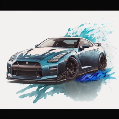 Blue Nissan GT-R Painting clipart