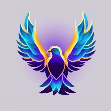 Create a logo for a digital clipart store featuring a dove. The dove should be depicted in a stylized and modern way, representing creativity, inspiration, and the digital nature of the store. The dove's shape should be sleek and streamlined, with clean lines and geometric elements. It can be illustrated in a dynamic pose or incorporating abstract design elements. The colour palette should be vibrant and eye-catching, incorporating a mix of bold and energetic colours that reflect the digital rea