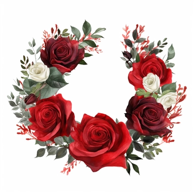 red rose Flower crown clipart, white background Flat design