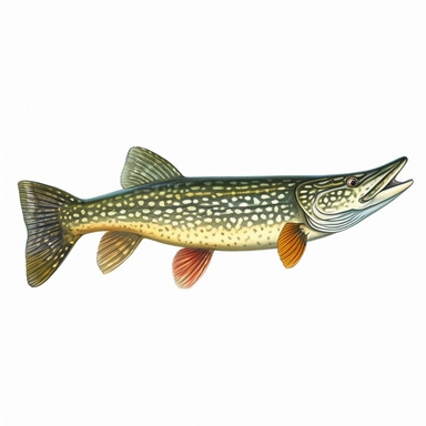 northern pike fish, isolated in white, white background with no external elements or shadows, isolated clipart figure, gorgeous colorful 3D Render