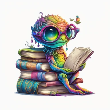Boho style illustration, clipart, sublimation painting Alien works as a librarian. Bright colorful colors. White empty background, high quality 8k, high quality detail