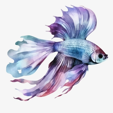 Watercolor betta fish clipart, white isolated background, space out, hd
