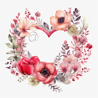 Watercolor valentines wreath Clipart, Valentines, Minimalist Flowers Watercolor, Ikebana Clipart, Separated design, 8k