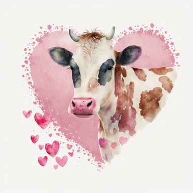 pink valentine cow print hearts, Lilla Rogers agency, watercolor, fairytale, folkart, clipart, white background
