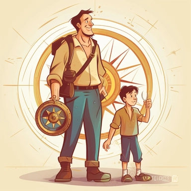 brave father standing near the compass, vector art, clipart