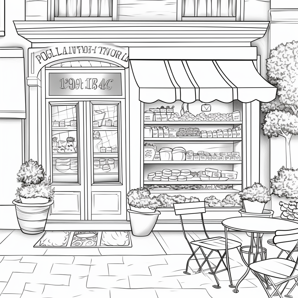 coloring book page, bakery windows,clipart,image of cute bakery,coffee ...