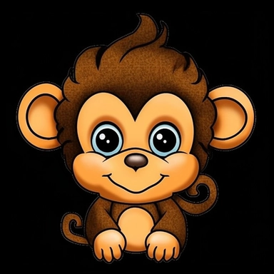 cute cartoon monkey clipart, black background,--no cut off edges