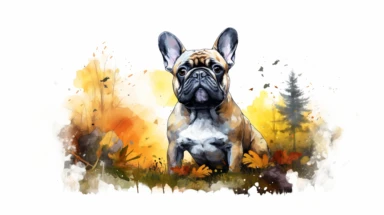 hyperrealistic ultra detailed watercolor clipart, French bulldog in the park like in a children's book, white background, in the style of digital print, clipart, illustration, sticker, ultra high definition, rich details, 32K, HD