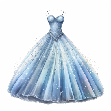 a beautiful prom dress with sparkle and glitter in pastel blue white background Clipart