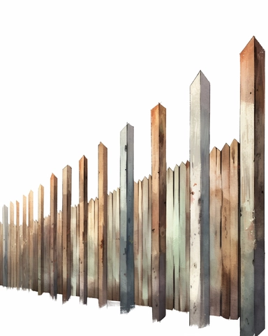 detailed watercolor concrete fencing, wide angle, long shot, realistic, isolated on white background, clipart