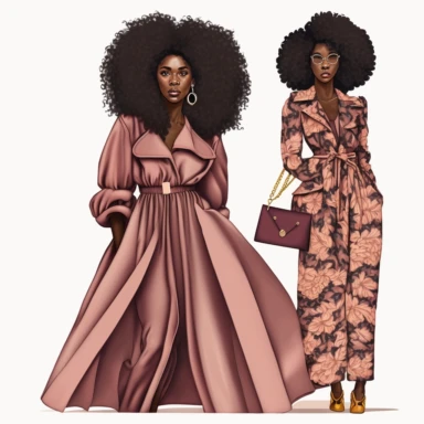 stunningly beautiful full body afican american woman clipart with voluminous curly hair wearing a fashion nova outfit??? , fashionable, clutch handbag, isolated design, clipart image inspired by Hui Mu
