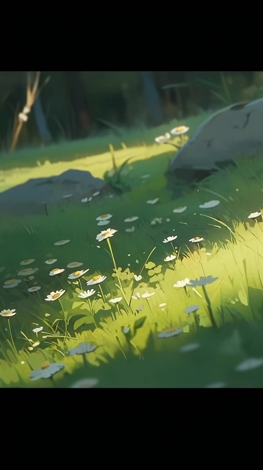 Close-up shot of meadow, photographic shot, film clip, sparkling image. The picture has dynamic rhythm, beautiful light and shadow, high saturation, oil painting texture, atmosphere, villagecore, cabincore, realistic fantasy art, soft and dreamy depiction, 8k, ultra high definition, symmetrical composition, details, harmonious image
