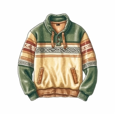 isolated illustration on a white background, a hyper realistic camping sweater rich green and beige warm colors , Clipart, watercolor realistic and highly detailed, natural realistic warm colors