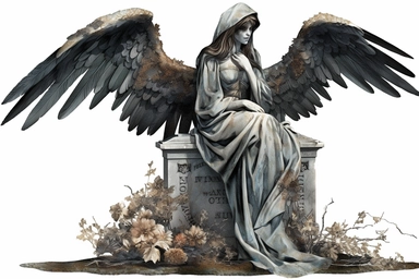Sinister Victorian watercolor cemetery angel tombstone with raven, hd, spaced out, clipart,