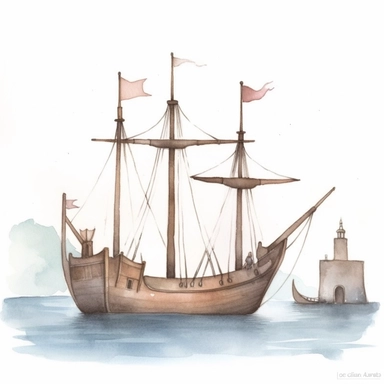 medieval galley anchor Clipart watercolor no detail minimalist white background,