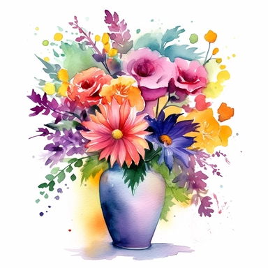 vase of flowers Clipart watercolor High quality vibrant colors
