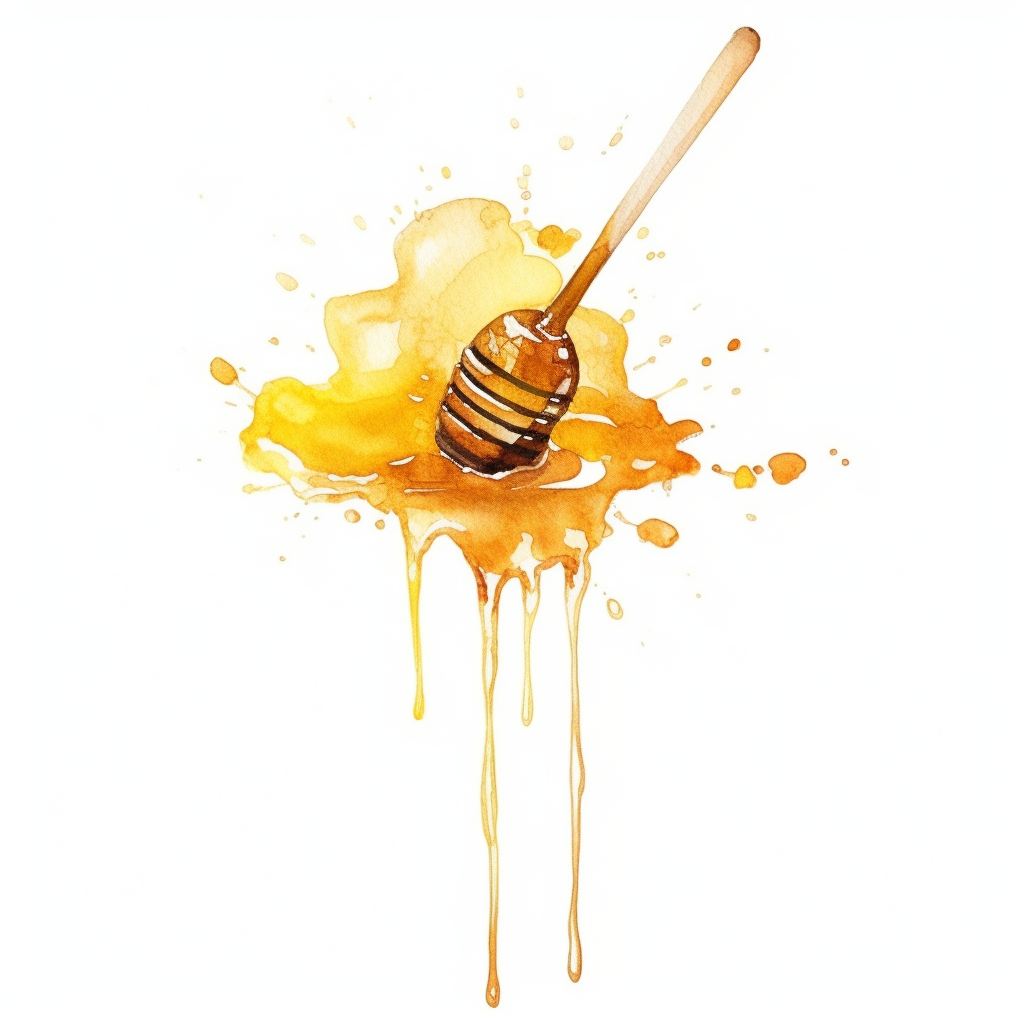 beautiful watercolor clipart of a honey stick dripping honey , on a ...