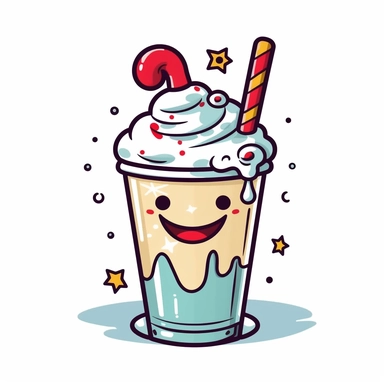 isolated flat clipart on a white background of a cute Christmas themed happy cartoon face milk shake tshirt design graphic, in the style of daniel f. gerhartz, transcendent, nikon d850, art of burma, captures the essence of nature, in the style of organic forms and patterns, expansive skies, hyper-detailed illustrations, i can't believe how beautiful this is, lively colors