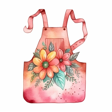 watercolor clipart of a apron, pretty and cute, vintage homely vibes, isolated on white background