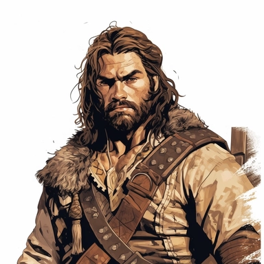 beautiful stunning handsome vintage barbarian d&d male character, paint art style, clipart, white background, superrealistic, one of a kind