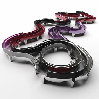 3d model of metallic highways, black+red+silver+purple, clipart, white background