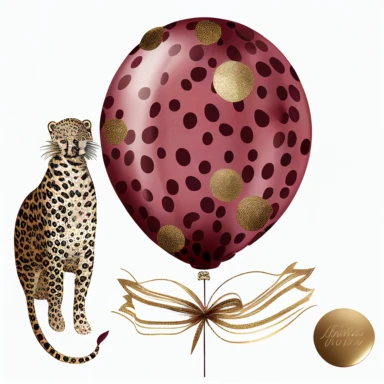Burgundy and leopard print single Balloon Clipart, balloon png digital , no background