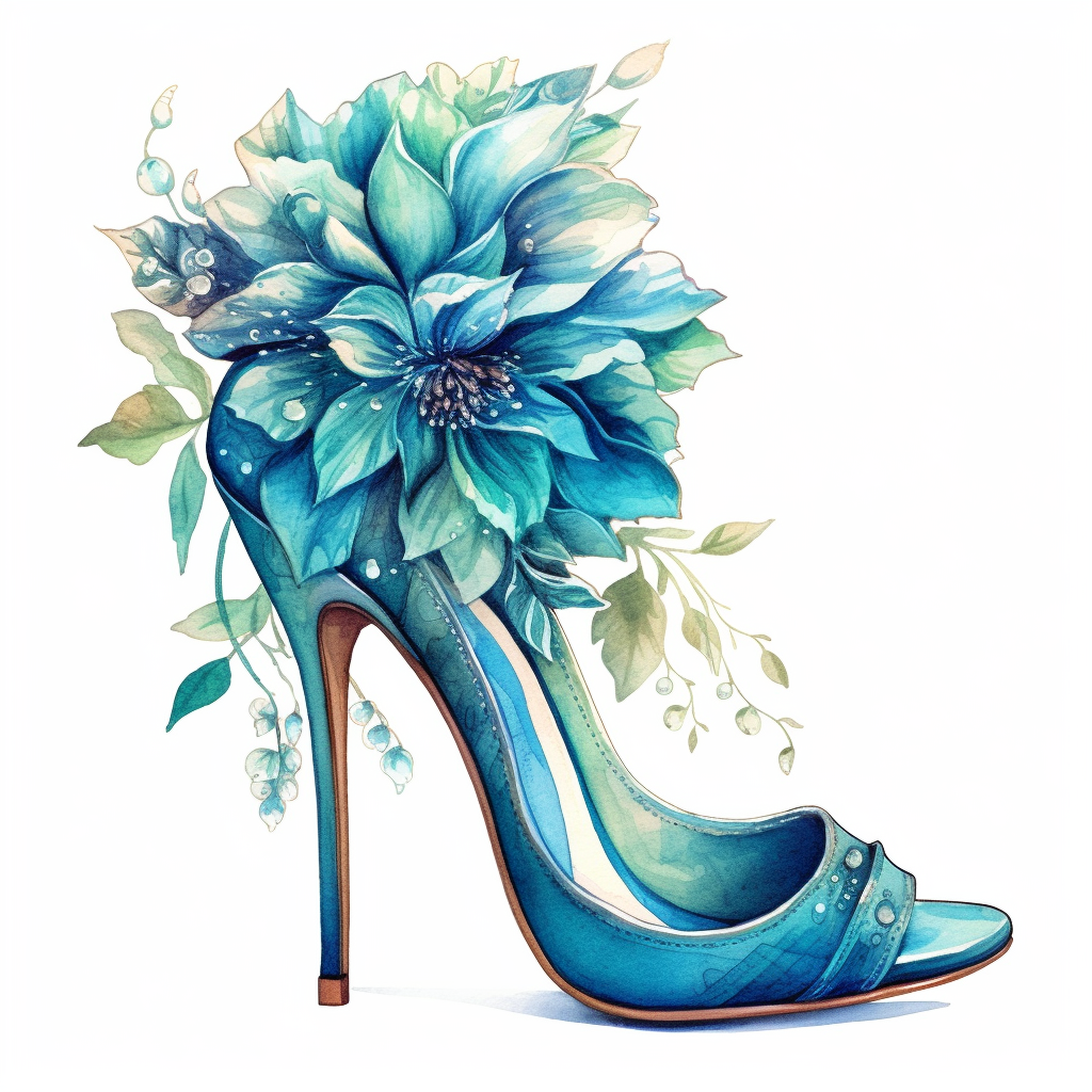 watercolor clipart of vintage turquoise high heel shoes, floral, color ...