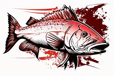 Red Drum Trophy Fish, dynamic sports graphic, Clean vector art, clipart, sticker, black on white background