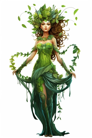 dryad goddess cartoon beautiful 4k on white background clipart