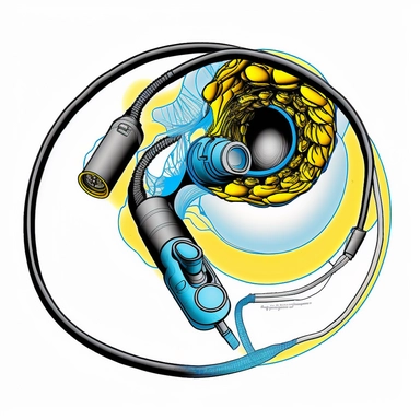 clipart a medical endoscopic examination from olympus. rolled. use blue and yellow colors on a white background.