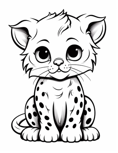 cute cartoon clipart leopard in the style of Pierre-Auguste Renior black and white coloring book, black and white smooth thick lines, solid white background, no background