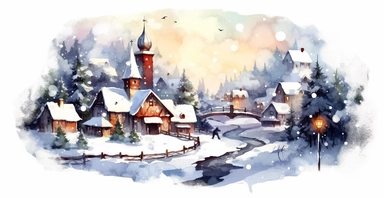 Adorable Christmas scene, clipart, disney animation style, watercolor, white background, I can’t believe how beautiful this is