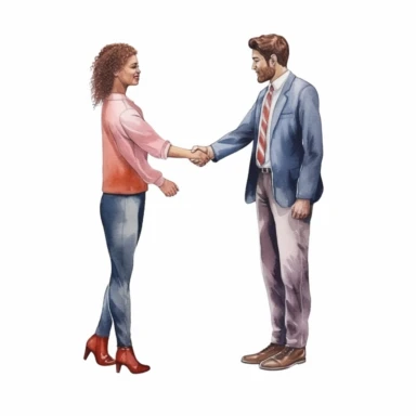 watercolor, A set of diverse team congratulates colleague Collection of people who celebrate career development, successful projects, or birthdays isolated. Man and woman employee shaking hands png Full body realistic cartoon in 32K UHD cute. 15 cm thick outline. Black color. There was no shadow on the ground. 8k with realistic watercolors and detailed illustrations. PNG clipart, transparent white background